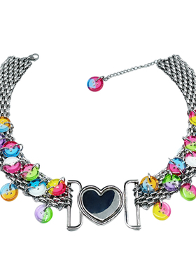 彩色纽扣choker项链颈链锁骨链