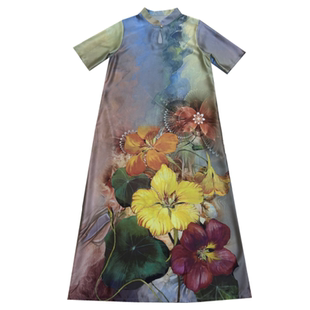 【水彩金莲】素心自制新款中式连衣裙春夏天丝绉宽松显瘦改良旗袍