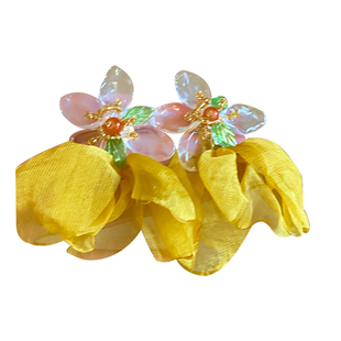 度假风黄色花朵耳钉女款夏天海边多巴胺耳环耳坠个性夸张旅游耳饰