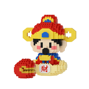 微型小颗粒积木中国可爱小神仙男女孩子生日礼物玩具财神爷月老