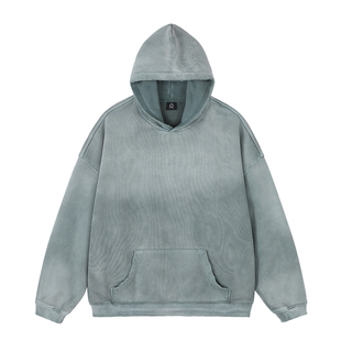 UPGREATED杨博文同款高克重水洗做旧渐变植染破坏短宽套头帽衫