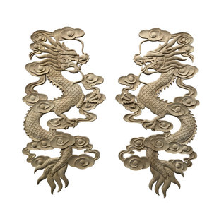 木雕龙 中式双龙 龙凤戏珠 实木贴花 东阳木雕古建筑背景墙装饰