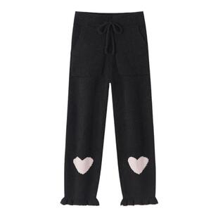 半边绒睡裤女秋冬款珊瑚绒长裤冬天冬季家居裤居家裤黑色裤子加厚