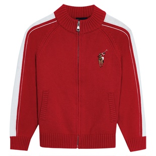 POLOWALK童装男童针织衫2025秋冬新品立领儿童纯棉中大童红色外套