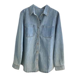 复古水洗牛仔衬衫女秋冬季韩版宽松休闲时髦叠穿衬衣显瘦打底上衣