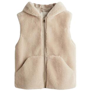 HM女装马甲春季连帽毛绒保暖外穿马夹拉链外套1311882