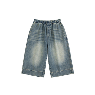 Its smile童装男童裤子夏季七分裤儿童复古牛仔裤男孩户外直筒裤