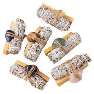 天然加州白鼠尾草秘鲁圣木条水晶原石香薰套装瑜伽冥想室内净化