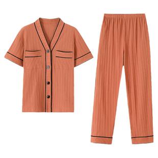 睡衣女士夏季短袖长裤女款夏天全棉薄款夏款开衫加大码家居服套装