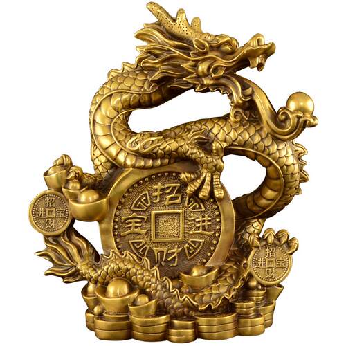 黄铜龙摆件工艺品青龙客厅酒柜办公室玄关招龙摆件装饰品财吉祥物