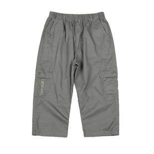 夏季薄款高腰八分裤男宽松九分裤工装裤短裤纯棉中老年爸爸休闲裤