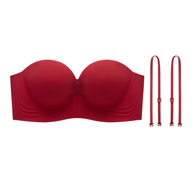 红色内衣女小胸聚拢显大结婚新娘本命年前扣无肩带无痕隐形文胸罩