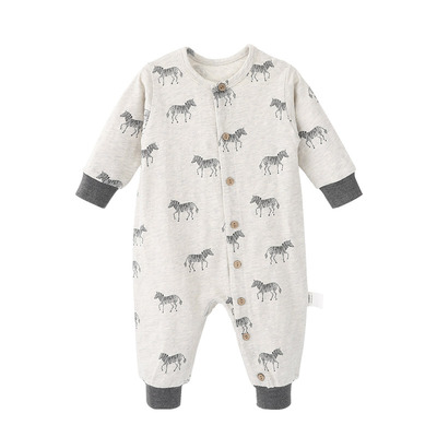 婴儿连体衣春装长袖竹节棉外出服