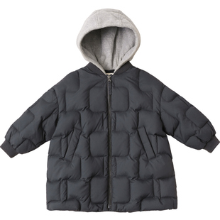 男童羽绒服中长款假两件连帽女宝宝羽绒外套中小童冬季外套