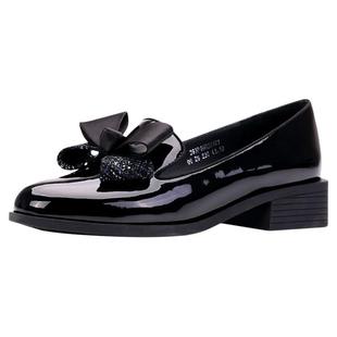 蜘蛛王女鞋漆皮乐福鞋秋季新款粗跟皮鞋女士浅口英伦风一脚蹬单鞋