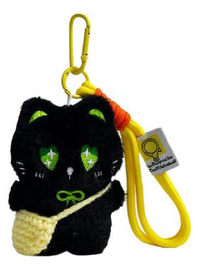 创意软萌毛绒小黑猫公仔编织挎包手绳钥匙扣包包手机车载挂件挂饰