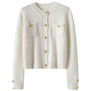 一步一回头!加厚100%纯山羊绒开衫女纯羊绒毛衣针织外套短款秋冬