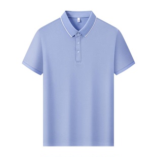 高端蓝色POLO衫定制10A抗菌印logo工作服企业团体短袖T恤春夏户外