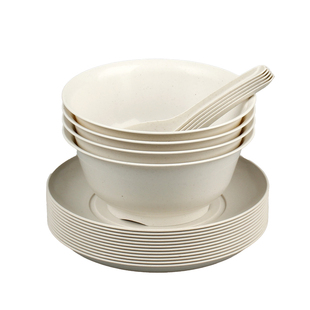 稻壳碗一次性餐具碗筷套装饭碗勺杯子食品级聚餐家用野餐四三件套