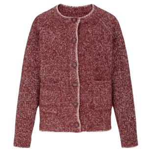 dorydory 新年毛衣树莓色撞色杂点针织开衫女设计感穿搭上衣