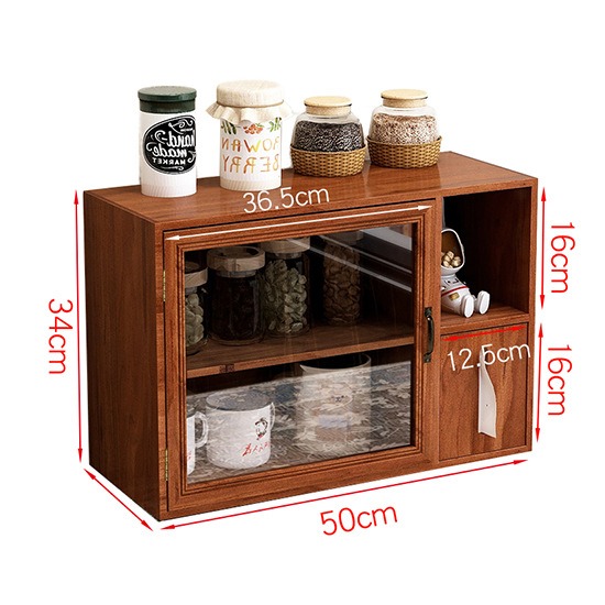 玻璃复古实木茶杯纸巾收纳收纳盒柜手办防尘系化妆品日展示柜桌面