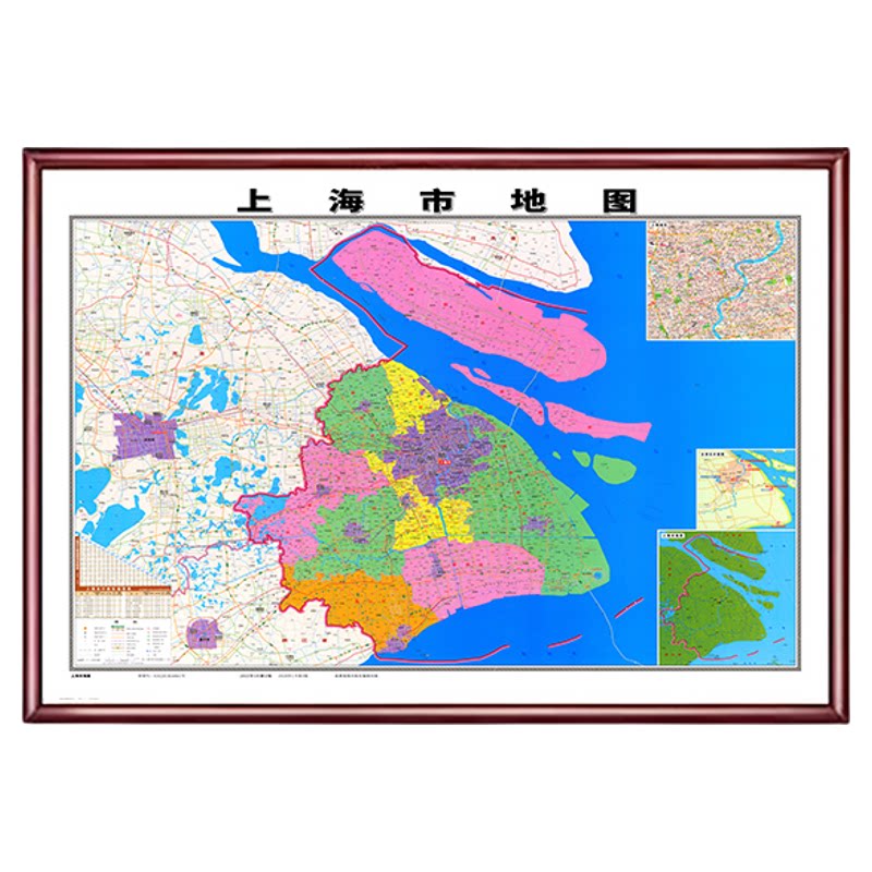 新版上海市地 图办公室专用挂图内容高清详细可定制实木框装裱图