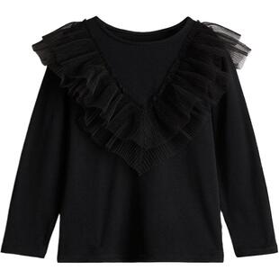 HM童装儿童女童T恤春季修身内搭双层网纱荷叶边长袖上衣1246503