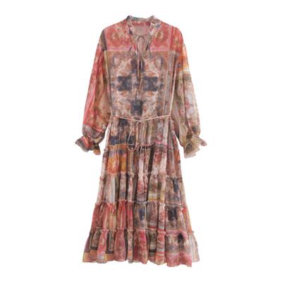 8米印花连衣裙超大裙摆AZure复古