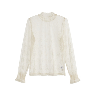 AZure法式复古蕾丝波点衬衫高领透视长袖打底衫两件套气质温柔风