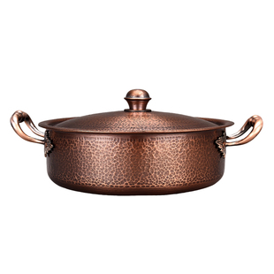 铜火锅电磁炉纯铜锅老式家用燃气火锅平底手工专用锅鸳鸯锅复古锅