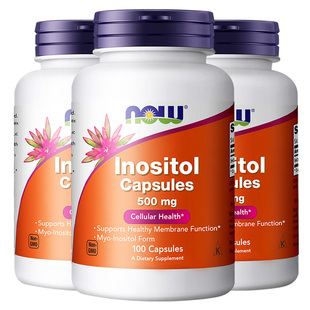 拍3瓶]NOW诺奥myo肌醇胶囊维生素b8量女性健康养巢500mg备.孕美国