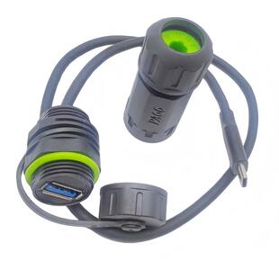 USB面板式直通公母插头插座type-c数据延长线户外IP68防水连接器