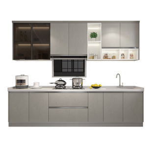 金牌厨柜整体厨房橱柜定制家用现代简约组装一体灶台柜石英石台面