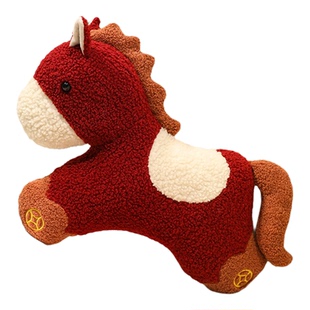 中国风红色招财马毛绒玩具公仔新年吉祥物抱枕靠垫马年吉祥物喜庆