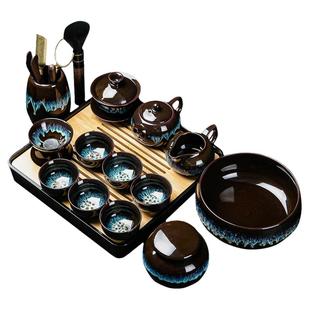 功夫茶具套装办公室会客家用茶壶简约窑变建盏茶杯功夫茶陶瓷盖碗