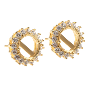 S925纯银日韩戴妃款耳钉空托配件18K金diy托帕石钻石宝石耳环材料