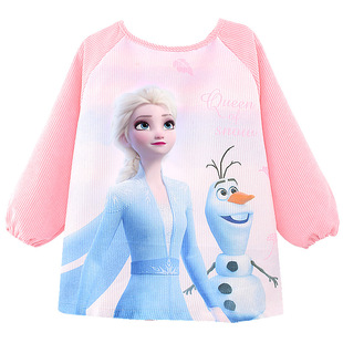 迪士尼儿童灯芯绒罩衣女童秋冬防水吃饭反穿衣女宝宝罩衫冰雪公主