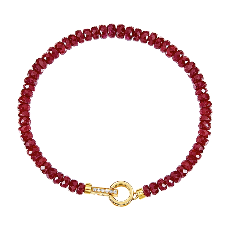 ILCO尤珂「朱弦」黄18K金钻石扣红宝石串珠双扣百搭天然彩宝手链