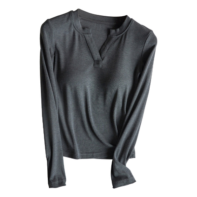带胸垫V领内搭打底衫女长袖t恤