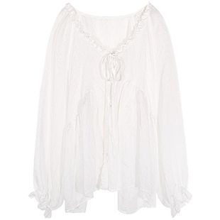 今屿花花 初春独特超好看上衣2025年新款白色V领长袖衬衫小众春装