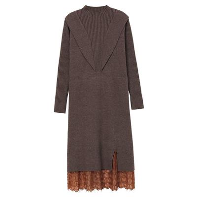 恒源祥妈妈春装针织连衣裙洋气休闲新款中老年女阔太太打底毛衣裙