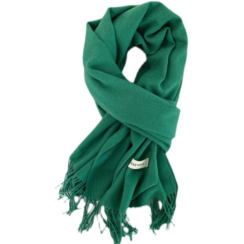 炒显白~网红ins博主绿色百搭纯色仿羊绒围巾女秋冬季保暖披肩围脖