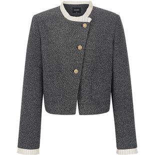 KBNE灰色小香短外套女春秋新款小个子圆领长袖上衣气质学院风外衣