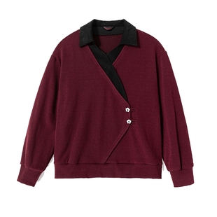 2025秋装大码显瘦新款气质衬衫长袖套头卫衣女假两件胖妹妹上衣女