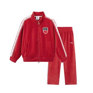 PUMA彪马女童套装2026新年春节红丝绒运动立领外套长袖直筒裤两件