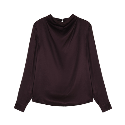 Maven Lin 奢雅智性 100%醋酸荡领衬衫女宽松通勤垂坠感长袖衬衣