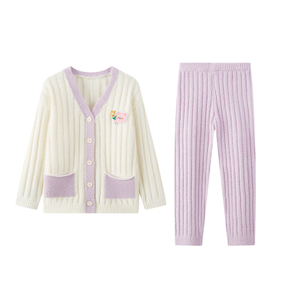 笛莎儿童半边绒睡衣宝宝加绒家居服套装女童可外穿开衫珊瑚绒秋冬