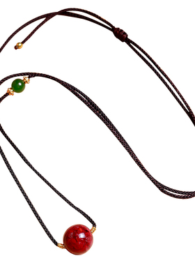 原石朱砂吊坠高透晶体转运珠