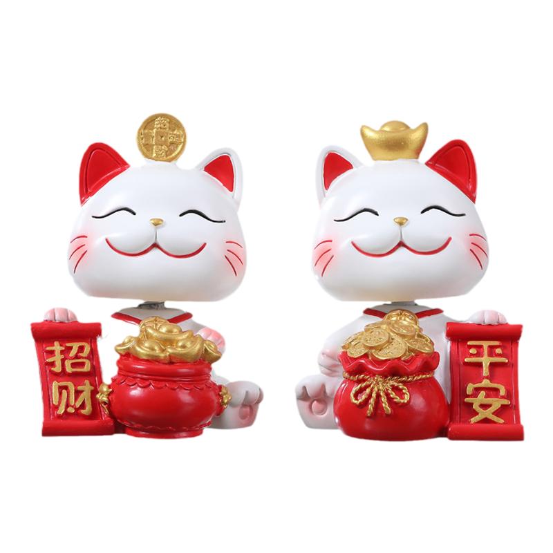 可爱招财猫车载装饰摆件创意办公室展示柜电视柜桌面摆设乔迁礼物