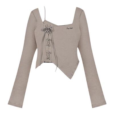 假两件绑带修身上衣T恤酷辣显瘦